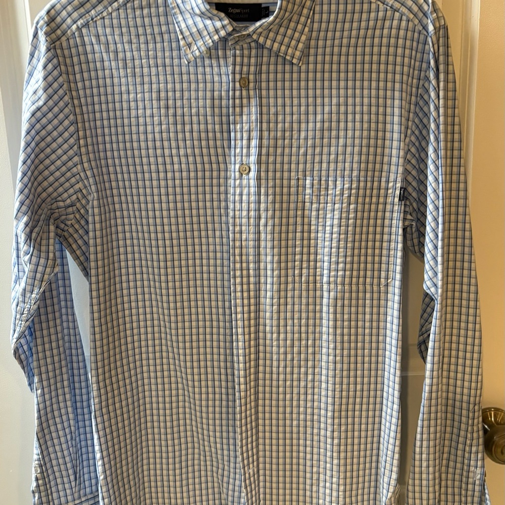 ZEGNA Blue Checkered Men's Shirt